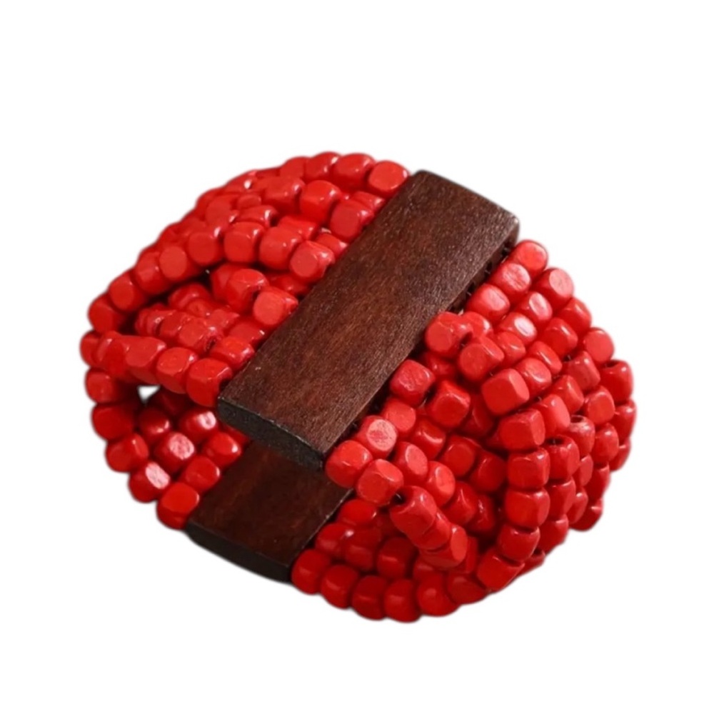 Red Bohemian Wood Bead Bracelet